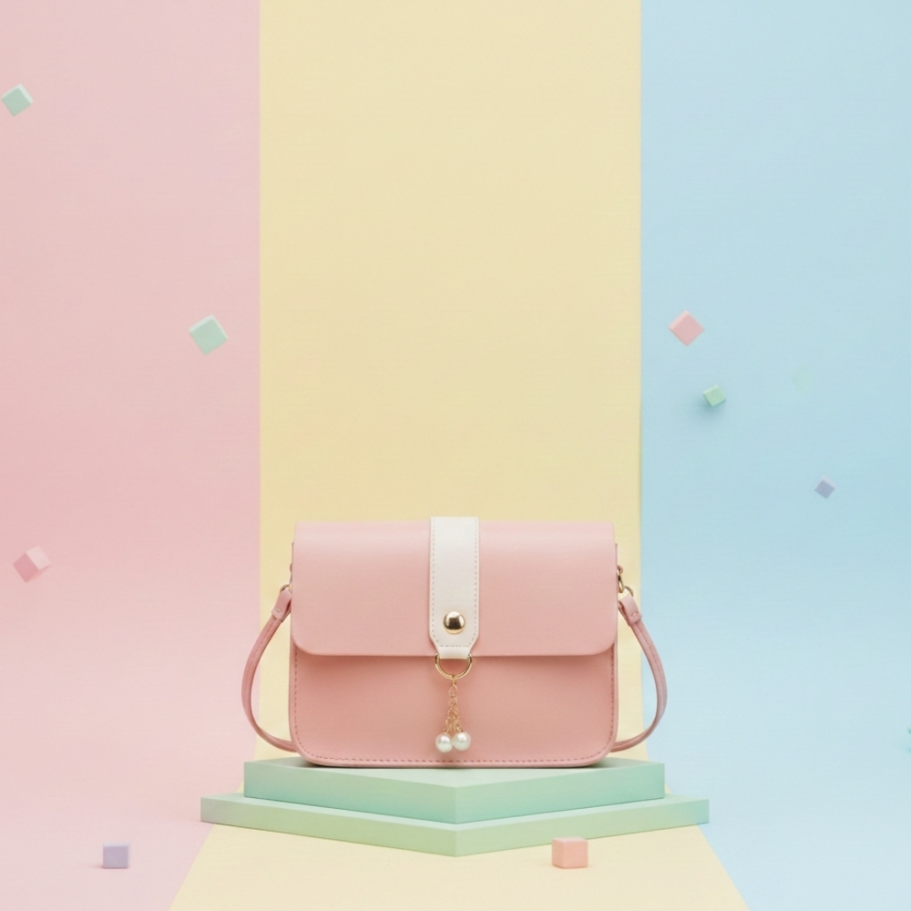 Chic Pink Crossbody Bag with Pearl Accent
